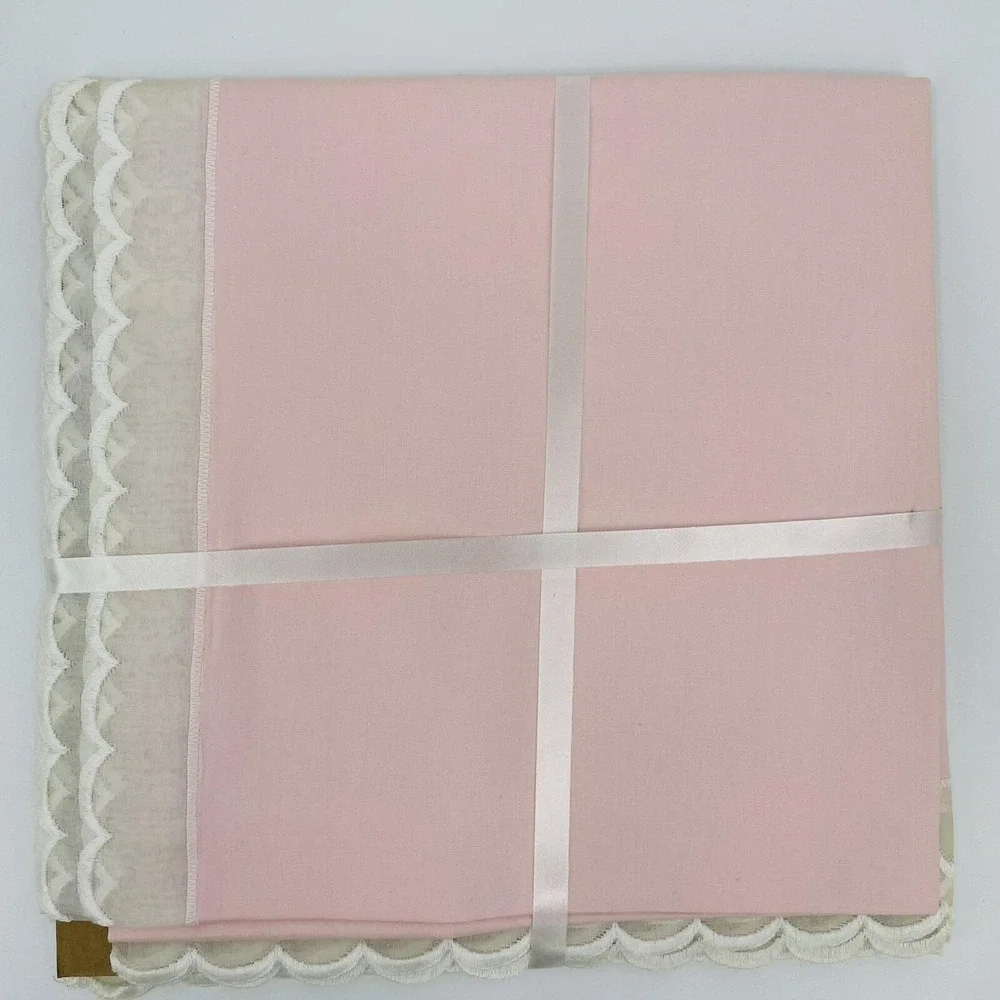 Abouchar Vintage Pink Cotton Napkins Set of 6 Scalloped Lace Trim‎ RN 19065